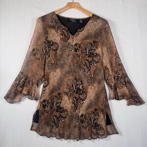 Vintage Y2K Silk Fairy Grunge Whimsigoth Babydoll Top Lined Brown Paisley Beaded